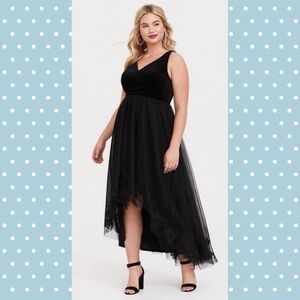 Special Occasion Black Velvet & Tulle Embroidered Dress
